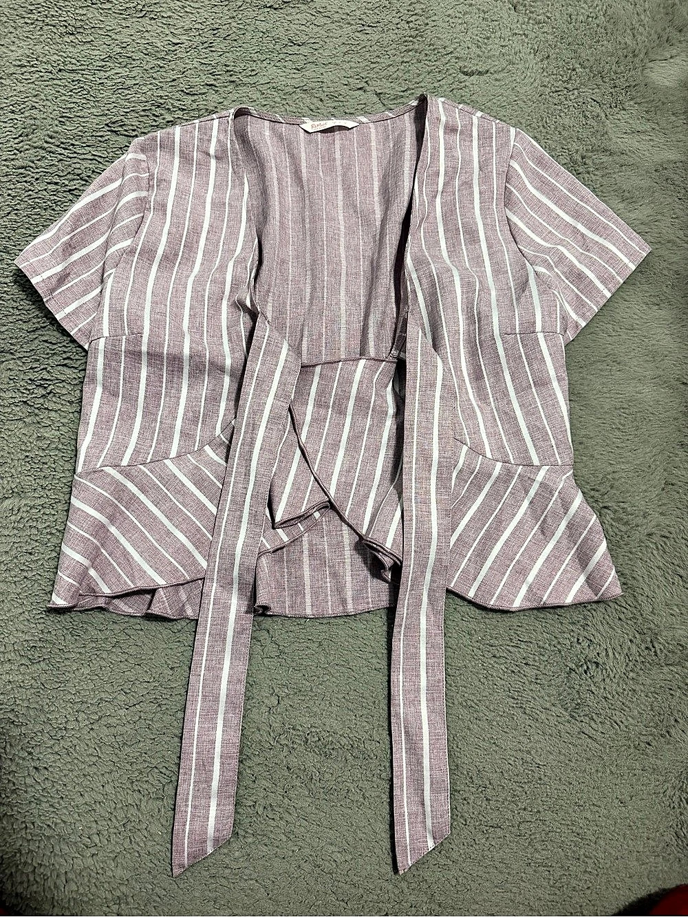 Romwe Striped Tie-Front Blouse in Pink & White